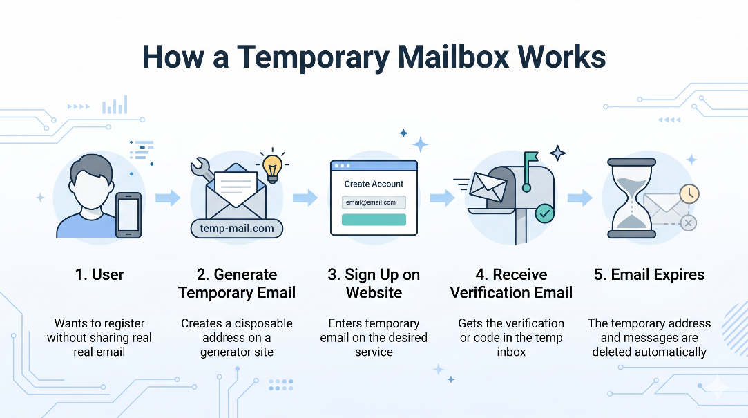 Overview of how a temporary mailbox receives and stores emails